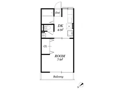 アークヒルズ桑野(1DK/2階)の間取り写真