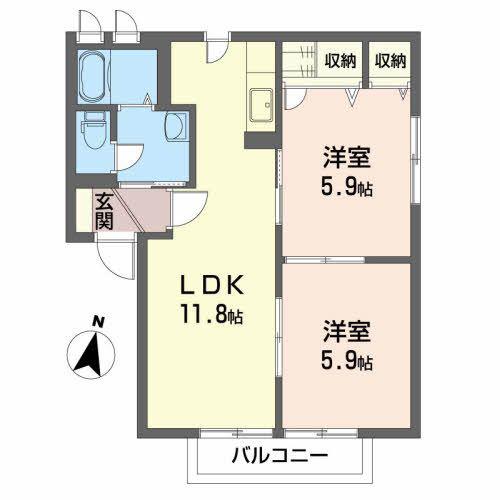 レジデンス七つ沢E(2LDK/2階)の間取り写真