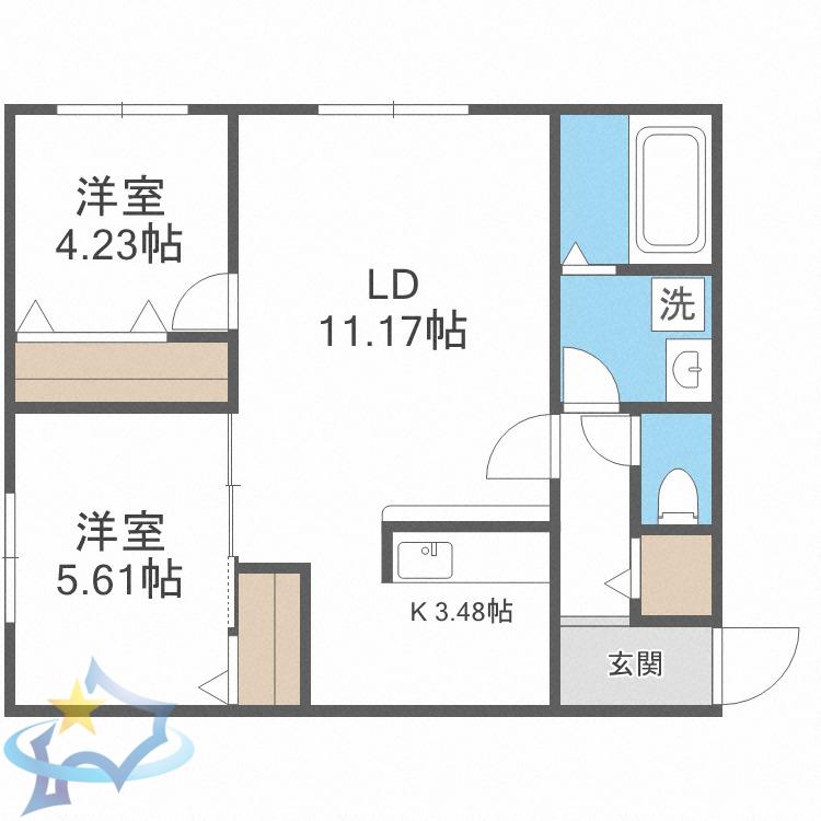 ヴォーネン幌西(2LDK/1階)の間取り写真