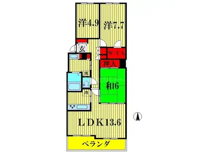東急ドエルステージ21 センターコート弐番館(3LDK/1階)の間取り写真