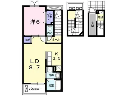 サニーフラットA(1LDK/3階)の間取り写真