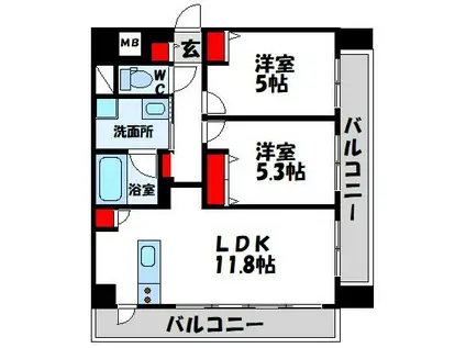 ブルーミングテラス東郷駅前(2LDK/9階)の間取り写真