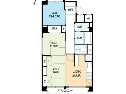 シャンボール岡本(2LDK/5階)の間取り写真