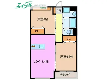 Mステージ(2LDK/3階)の間取り写真