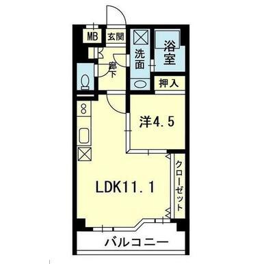 フラワーマンション城西(1LDK/5階)の間取り写真
