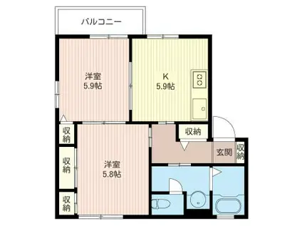 サンクレストB(2K/2階)の間取り写真