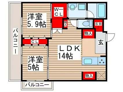 ART RESIDENCE IN MISATO CHUO(2LDK/8階)の間取り写真