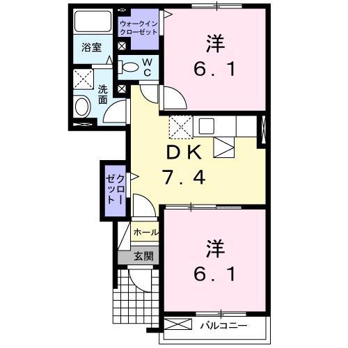 ウエストインB(2DK/1階)の間取り写真