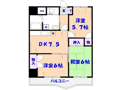 フローライト市川(3DK/2階)の間取り写真