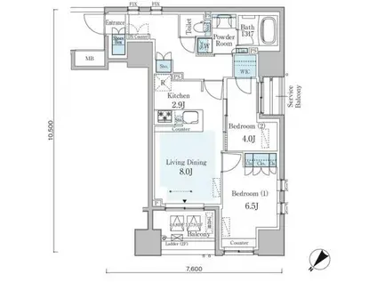 GRAN PASEO横濱関内PREMIUM(2LDK/9階)の間取り写真