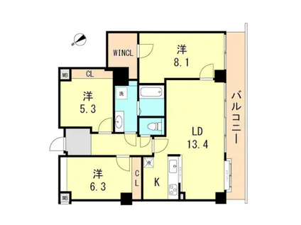 サバービアシティ21 B棟(3LDK/2階)の間取り写真
