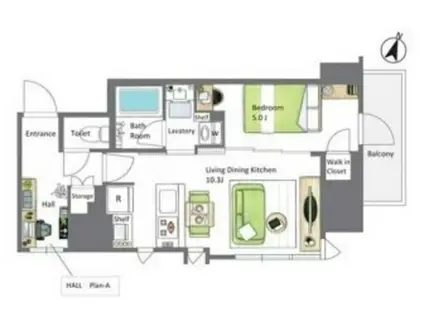 アイフラット若松河田(1LDK/5階)の間取り写真