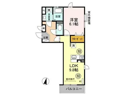 アズール(1LDK/2階)の間取り写真