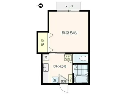 フラットアメニティー(1DK/1階)の間取り写真