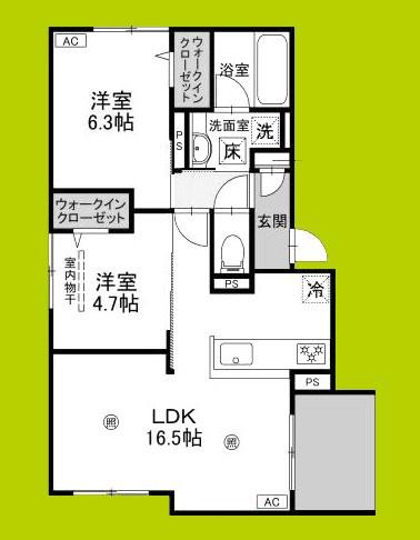 D-RESIDENCE南茨木(2LDK/1階)の間取り写真