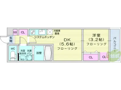 GRACE雨宮(1DK/3階)の間取り写真