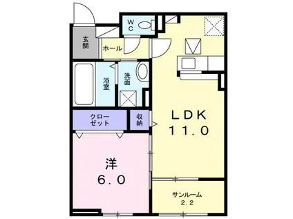 JR山陰本線 安来駅 徒歩31分 2階建 築9年(1LDK/1階)の間取り写真