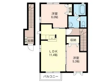 カルプマレメゾン(2LDK/2階)の間取り写真