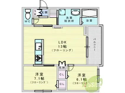 FORTUNA江坂(2LDK/2階)の間取り写真