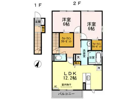 メルヴェーユII(2LDK/2階)の間取り写真