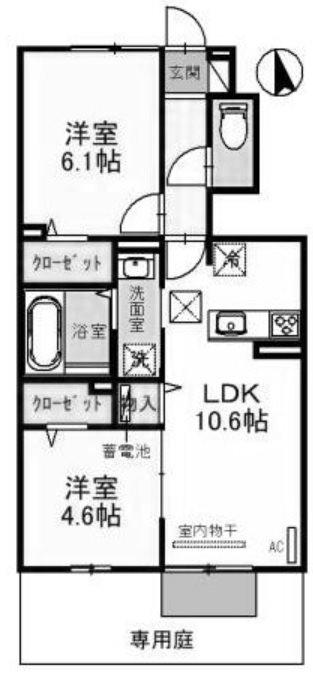 ラヴィーベール江井島(2LDK/1階)の間取り写真