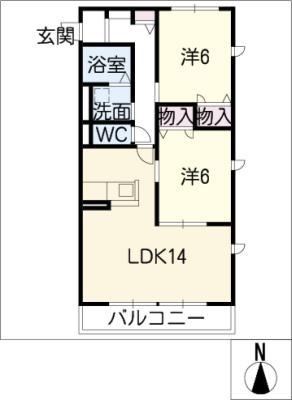 ボヌールB(2LDK/2階)の間取り写真