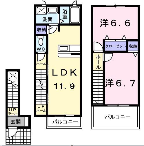 ウエストヴィレッジ(2LDK/2階)の間取り写真