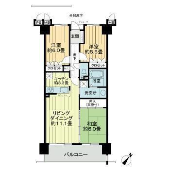 サーパス塩冶町(3LDK/5階)の間取り写真