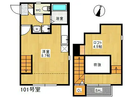 MAISONETIC ORANGE PEEL(ワンルーム/1階)の間取り写真
