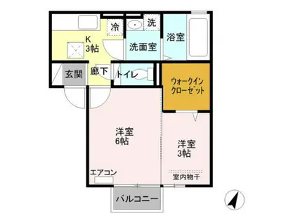 JR越後線 白山駅(新潟) 車で14分 2階建 築18年(2K/1階)の間取り写真