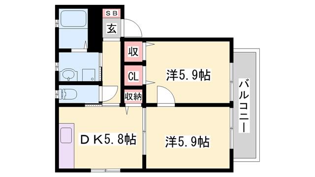 オネスト(2K/1階)の間取り写真