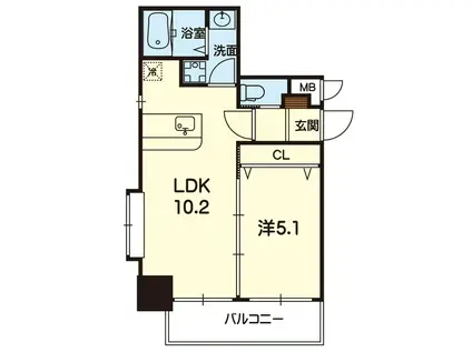 ヒーローマンション九品寺(1LDK/5階)の間取り写真