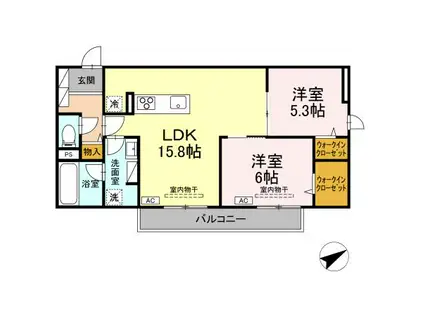 トリシア大慈寺町 B(2LDK/2階)の間取り写真