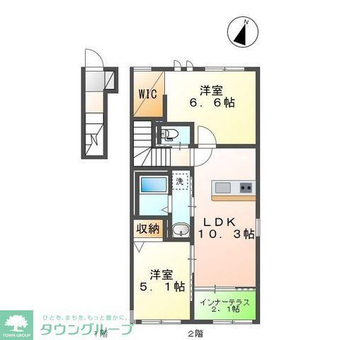 ルボワ LE BOIS(2LDK/2階)の間取り写真