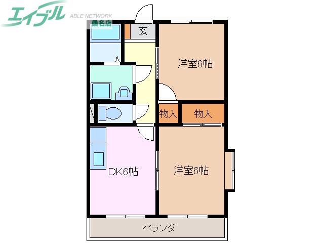 リンピアベルテ(2DK/2階)の間取り写真
