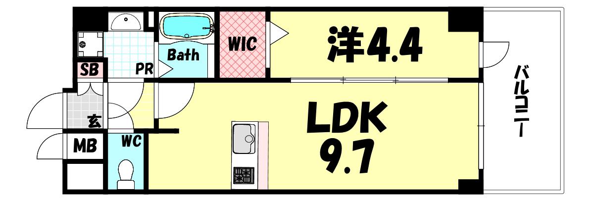 PRESSANCE神戸セレスティア(1LDK/15階)の間取り写真