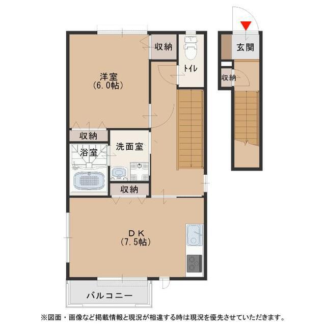ディアーヒルズE棟(1DK/2階)の間取り写真