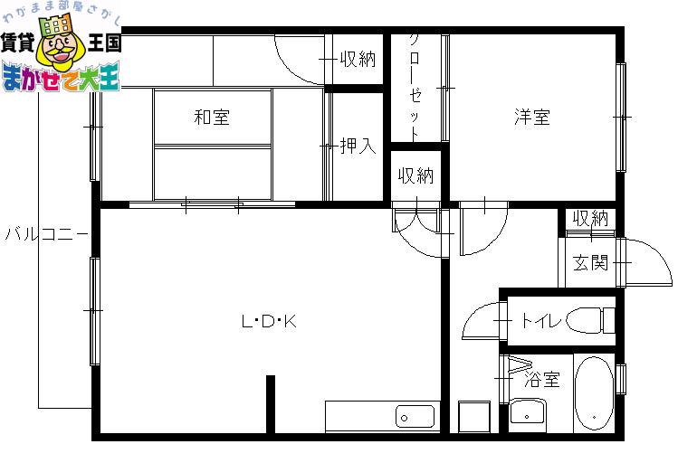 音無ハイツ(2LDK/3階)の間取り写真