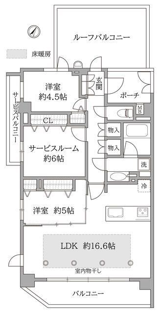 ファインスクエア世田谷弦巻2(2SLDK/4階)の間取り写真