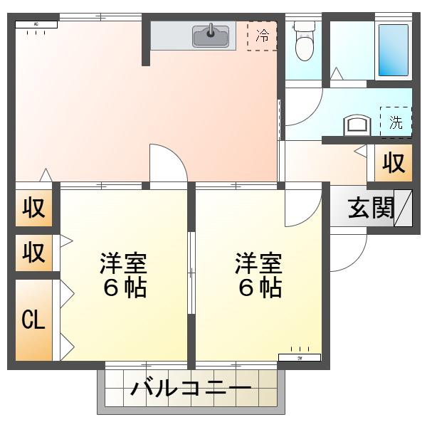 サンタウン寺井A棟(2LDK/2階)の間取り写真