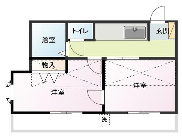 アメニティ所沢(2K/2階)の間取り写真