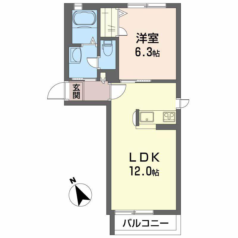 アルカサルB棟(1LDK/2階)の間取り写真