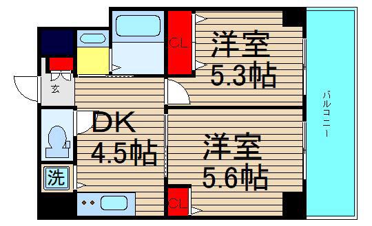 ギャレナンバ(2DK/2階)の間取り写真