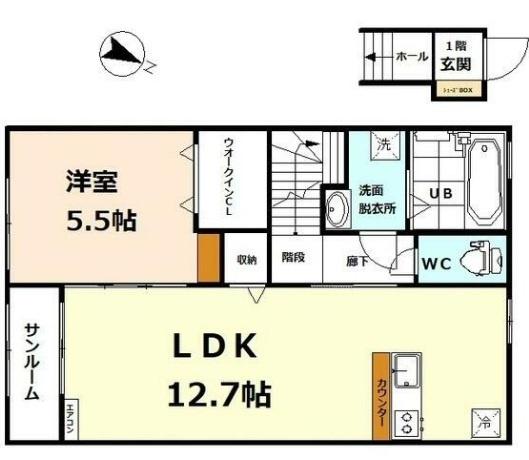 CHOUCHOU(1LDK/2階)の間取り写真