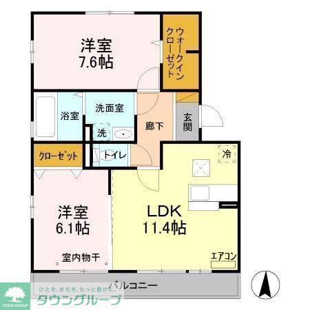 セントラルアヴェニューB(2LDK/1階)の間取り写真