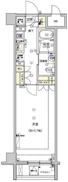 FEETH水天宮前(1K/4階)の間取り写真
