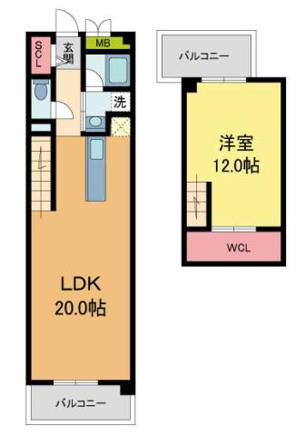 夙川フラット(1LDK/3階)の間取り写真