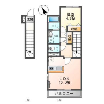 ボヌール(1LDK/2階)の間取り写真