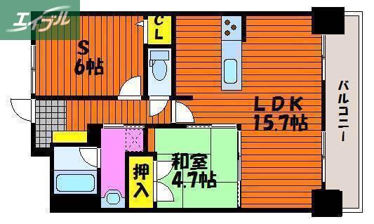 アルファステイツ岡山駅西(2LDK/8階)の間取り写真