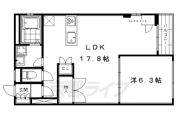 ヴィラスタジオーネ御所南(1LDK/3階)の間取り写真